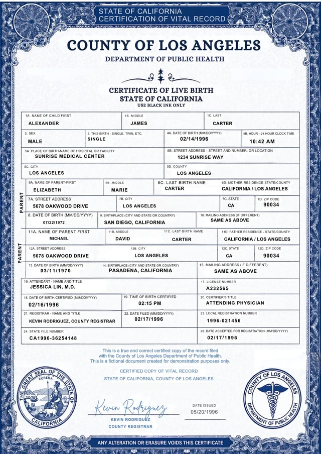 Birth Certificate Sample