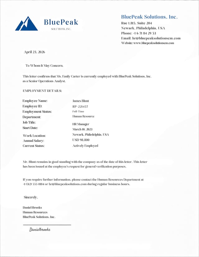 Proof Of Applicants Occupation Sample