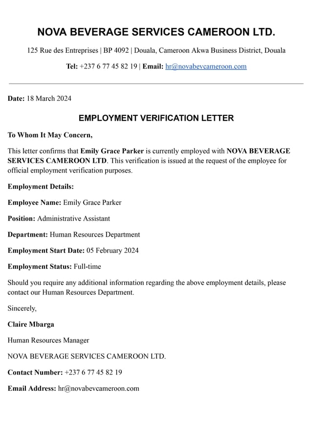 Proof Of Spouses Profession Sample