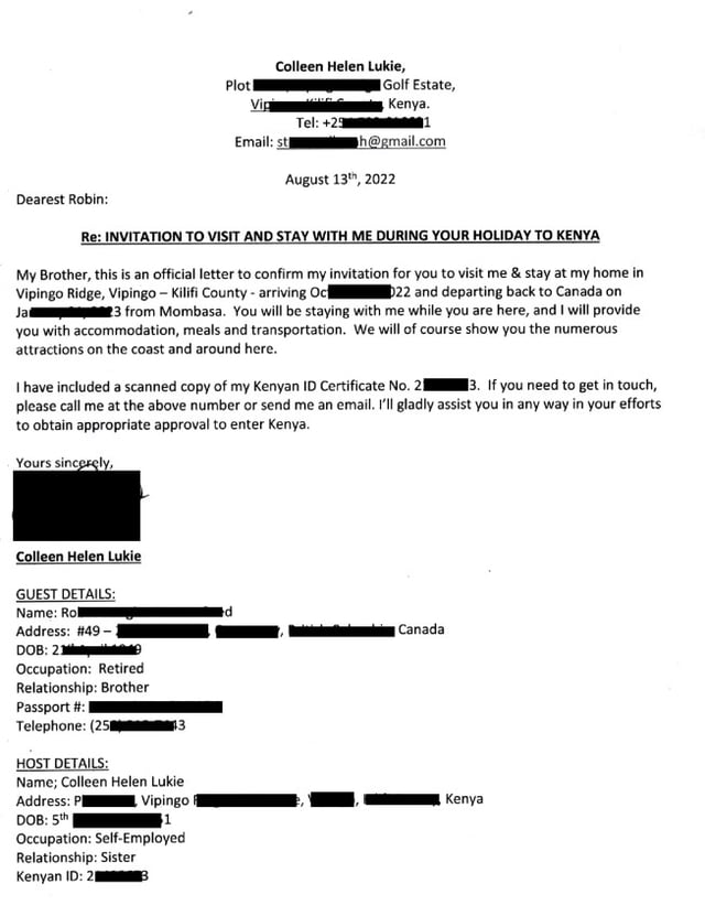 Purpose Of The Visit Including Adequate Means Of Subsistence And Accommodation Samplee