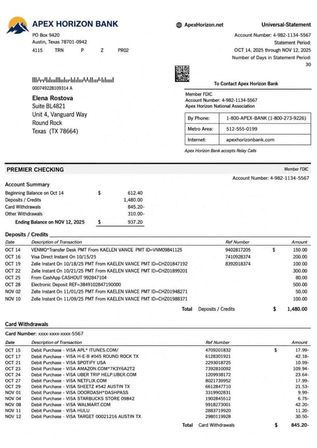 Sample Of A Valid Bank Statement