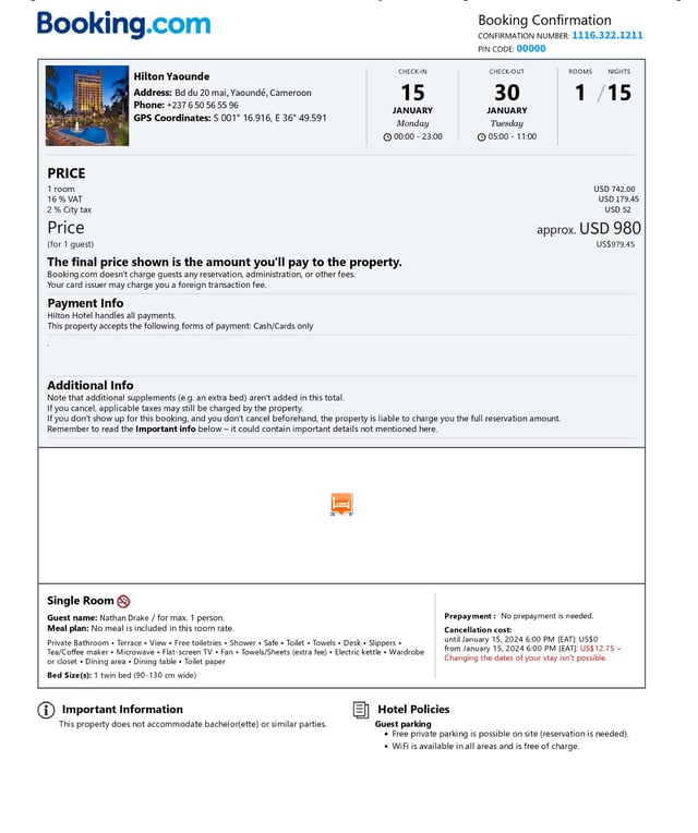 Sample Of Hotel Booking Confirmation