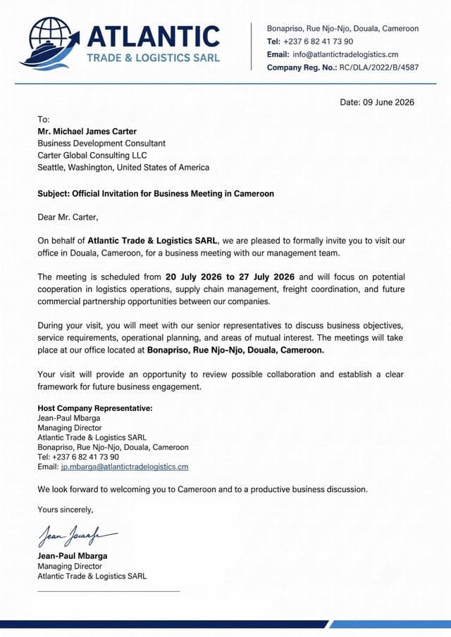 Sample Of Invitation Letter For Cameroon