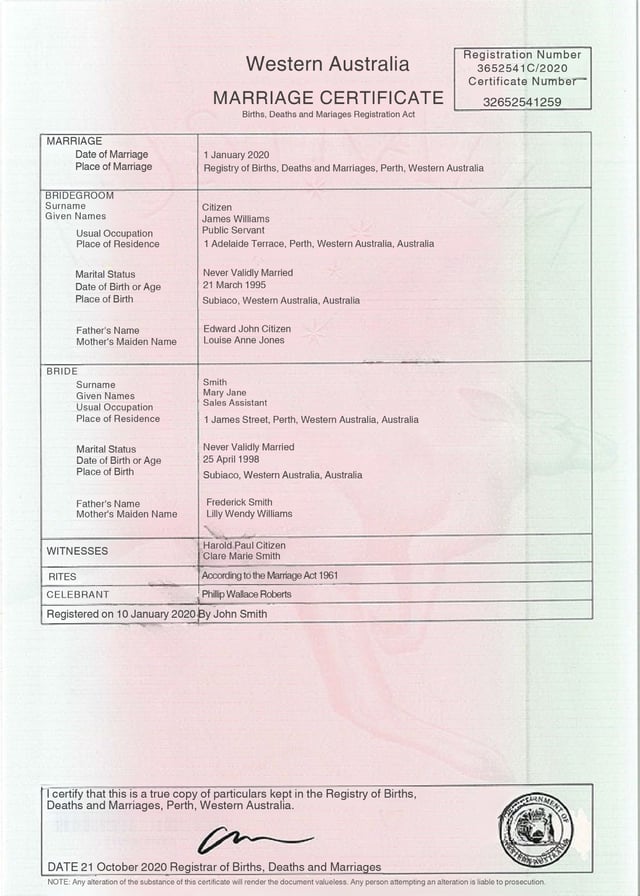 Sample Of Marriage Certificate