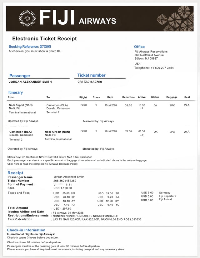 Sample Of Return Flight Ticket