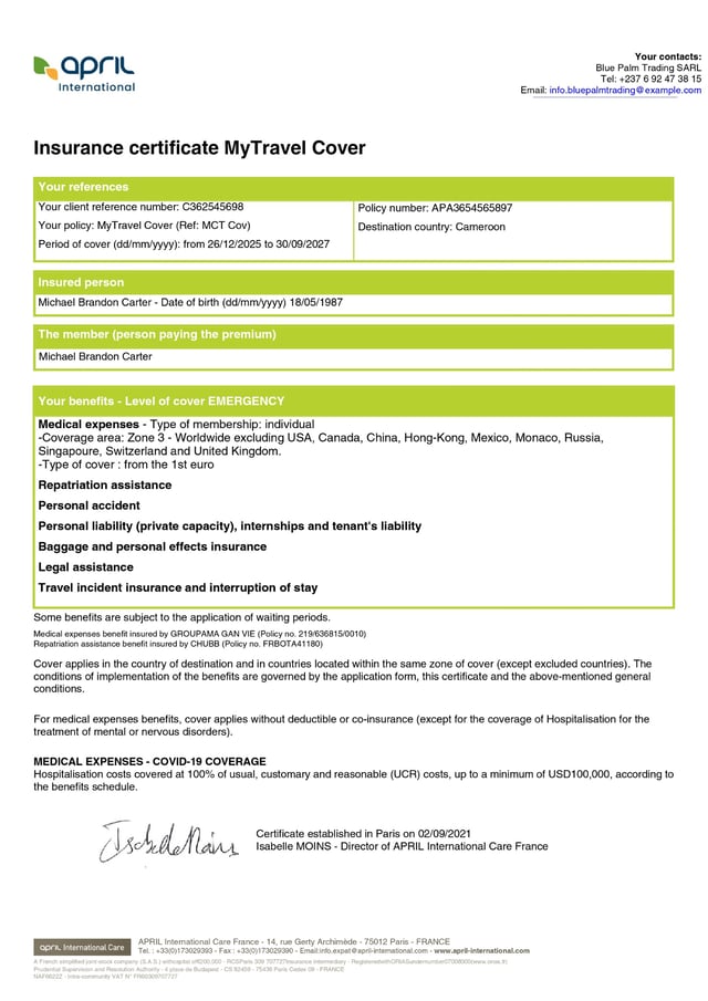 Travel Insurance Sample