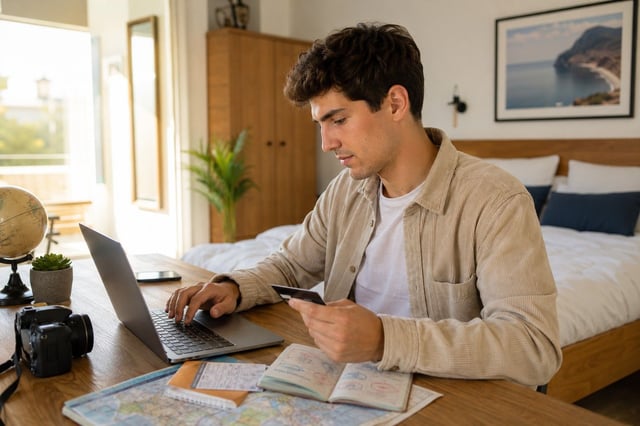 Traveller With A Credit Card And Laptop