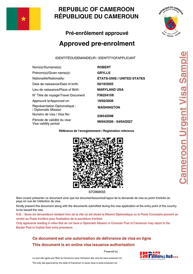 Cameroon Urgent Visa
