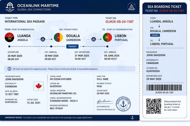 Valid Sea Boarding Ticket Sample