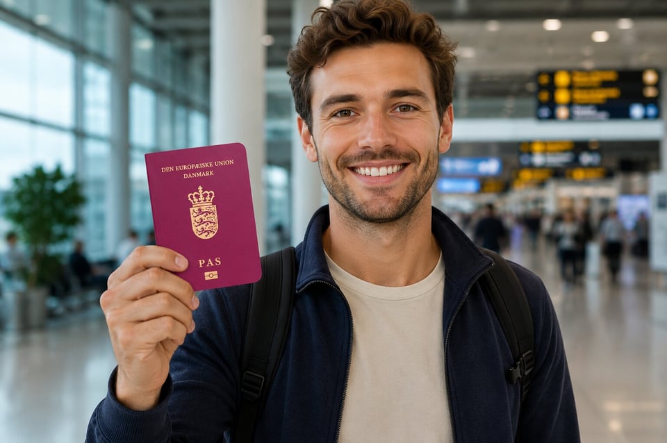 A Traveller Holding A Danish Passport