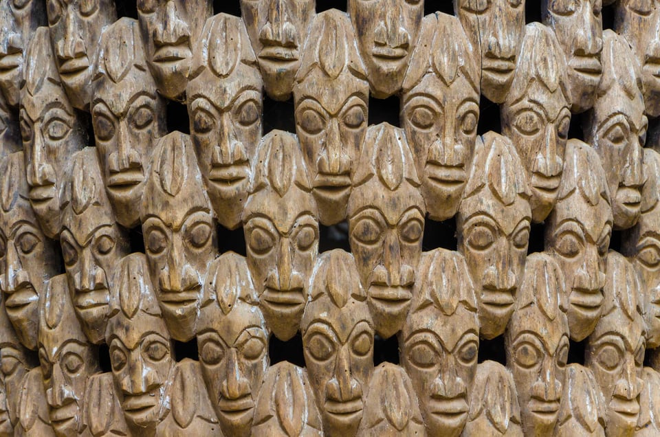 Traditional Cameroon Wood Carved Heads