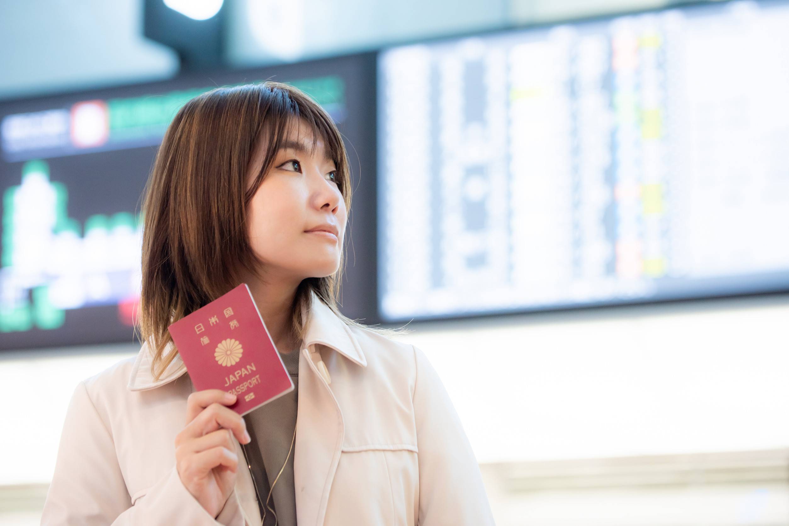 Japan Traveler Woman Holding Passport At Airport